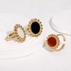 Stainless Steel Sun Flower Red Drip Oil Rings for Women Men Niche Personality No Fading Opening Rings Party Jewelrty Accessories