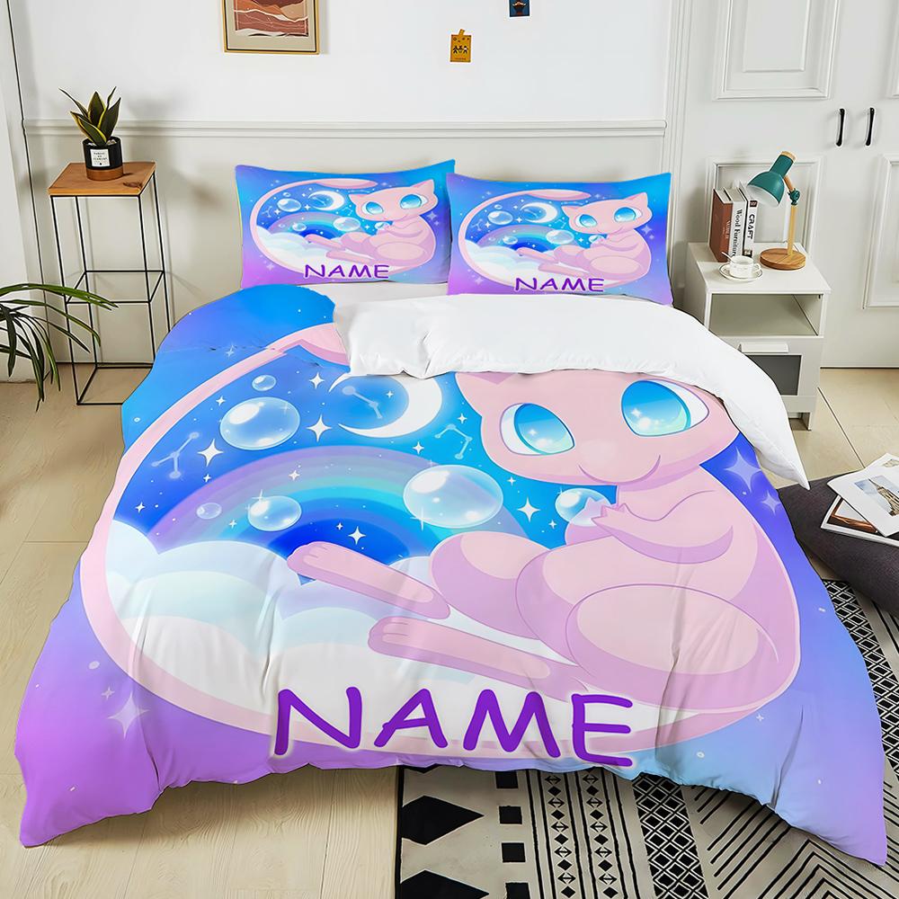 Custom Name Pokemon Mews Printed Bedding Set 1 Duvet Cover 2 Pillowcases Adult And Children Bedding Set Luxury Gifts