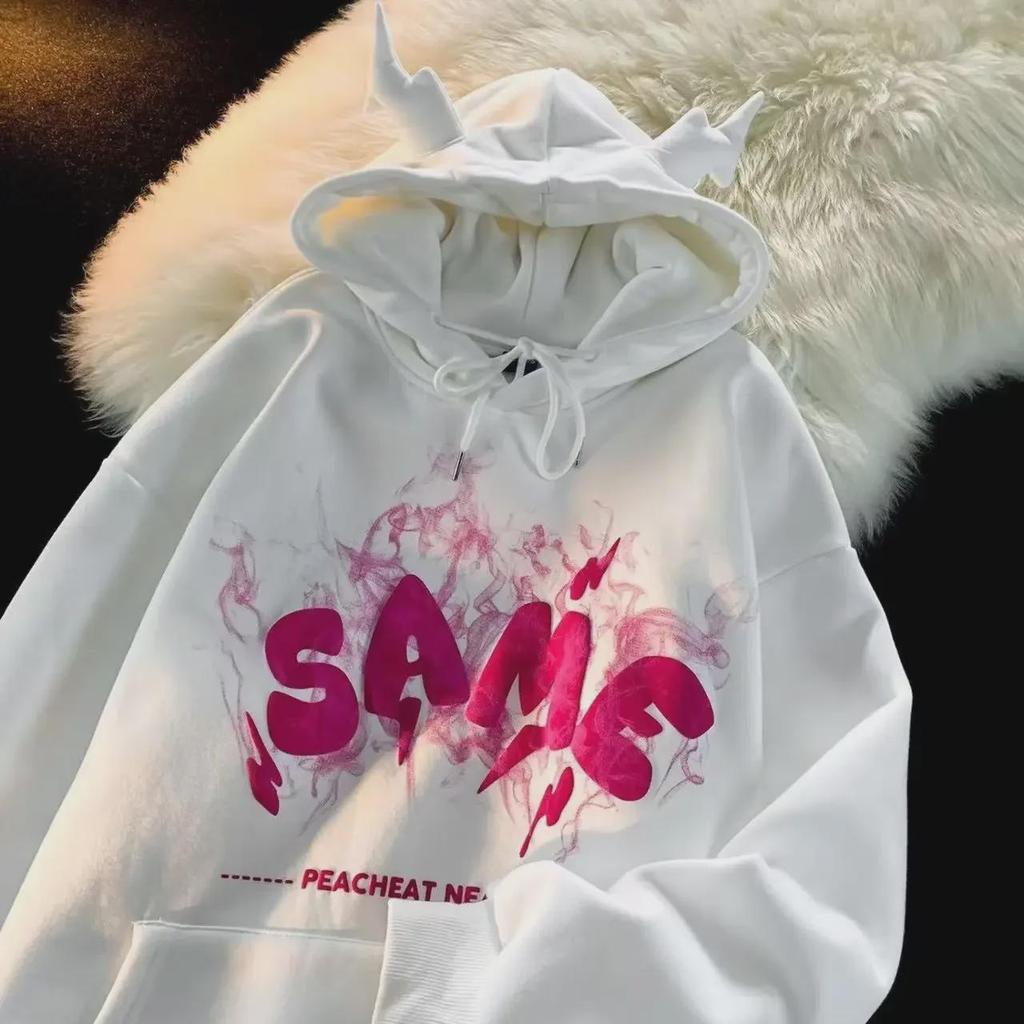 Men's New Autumn/Winter Retro Hiphop Little Devil Hooded Sweatshirt - Loose Fit, Thick Velvet Jacket