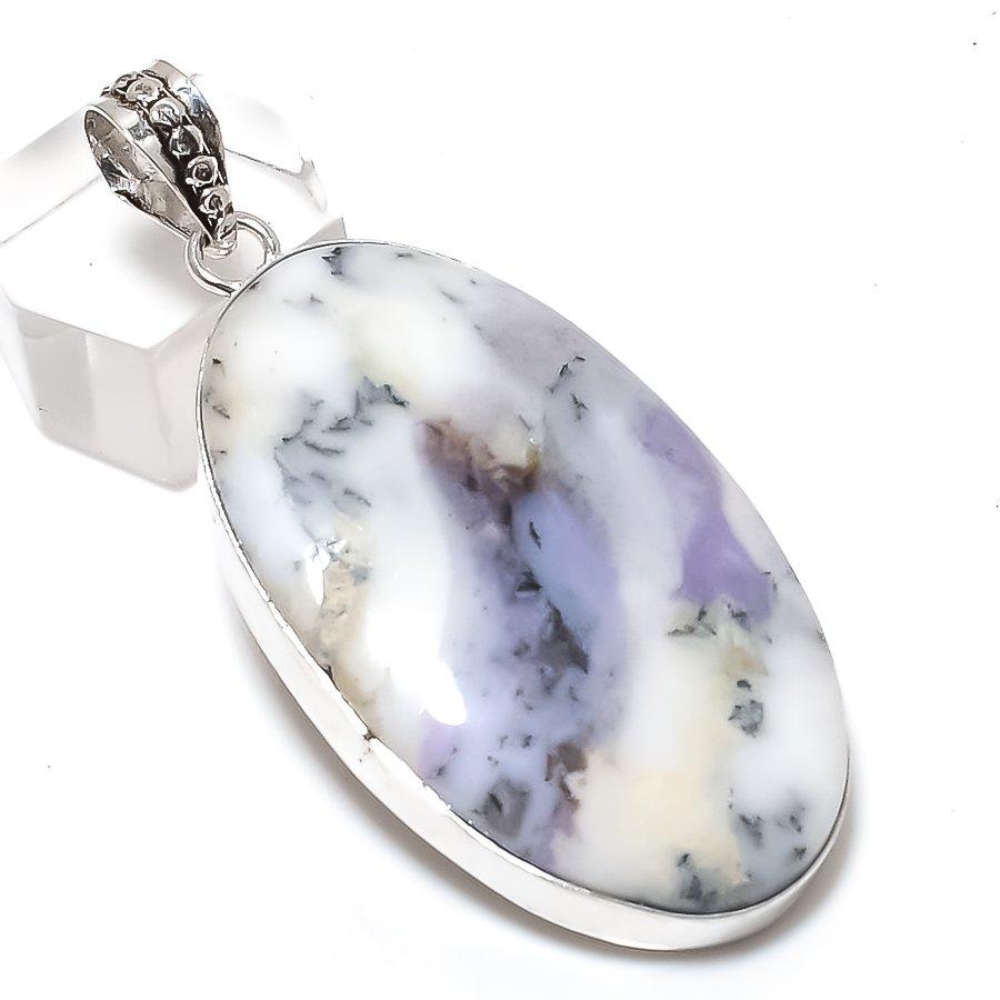 Natural Dendrite Opal Gemstone 925 Sterling Silver Jewelry Pendant 2.36" z7I17
