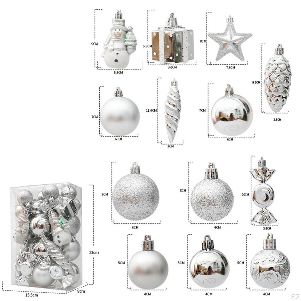 Christmas Baubles Hanging Pendants Silver Color Decorative Accessory Assorted for Fireplace Mantles