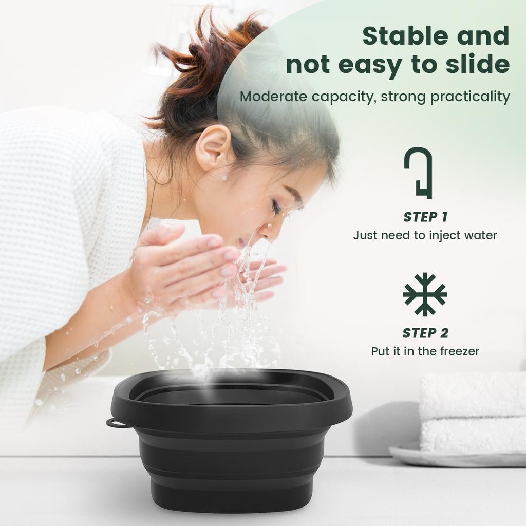 Silicone Face Ice Bowl Foldable Ice Bath Facial Washbasin with Built In Tray Cooling Facial Washing Basin for Home Travel
