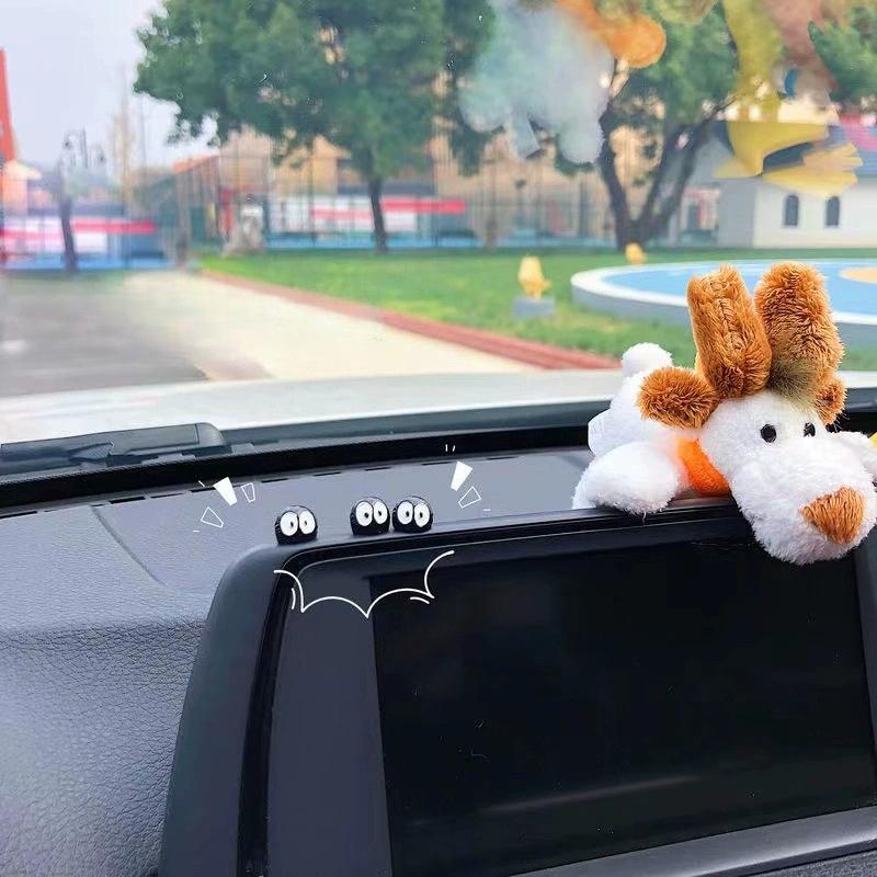 6Pcs Cute Mini Coal Ball Fairy Ornament Car Interiors Center Console Rearview Mirror Decoration Fun Cartoon Figurines Home Decor