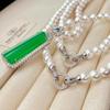Retro High-Quality Natural Bead Green Chalcedony Sweater Chain Necklace Autumn And Winter New Models
