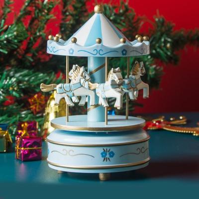 Christmas Carousel Carousel Music Box Interactive Wooden Rotating Wooden Music Box DIY Cartoon Children Gifts Musicbox