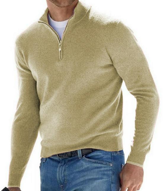 2025 Men's Casual Long Sleeve V-neck Fleece Zipper Polo Shirt