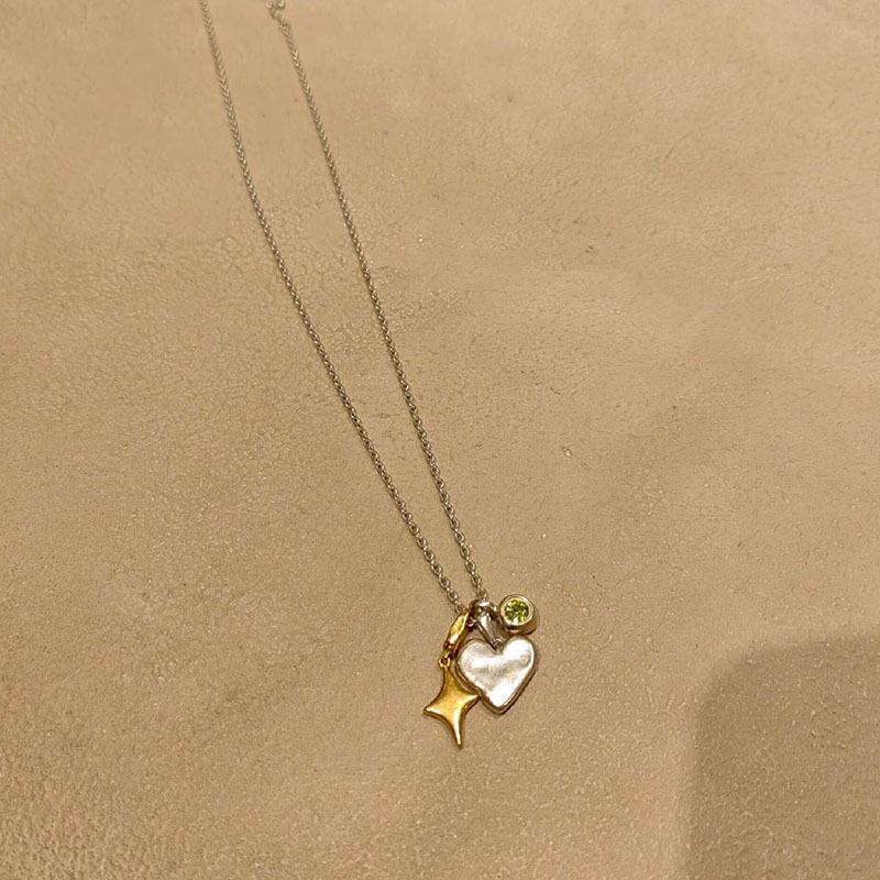 

Original designer trendy frosted heart-shaped star necklace fashion inlaid blue-green small diamonds collar chain women jewelry 45cm зелёный
