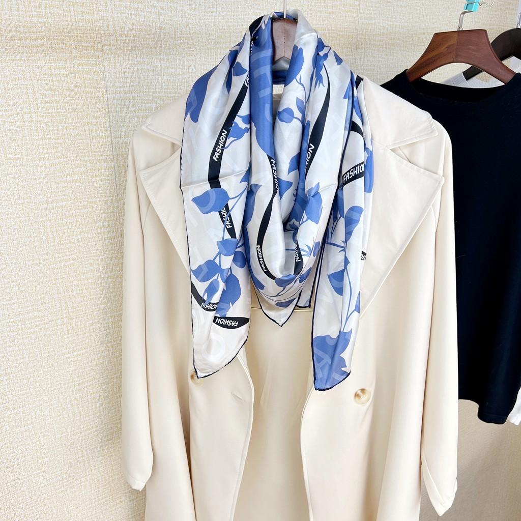Silk Satin Large Square 110 Mulberry Silk Scarf Multi-Functional Large Shawl Light Blue Sunscreen Silk Scarf