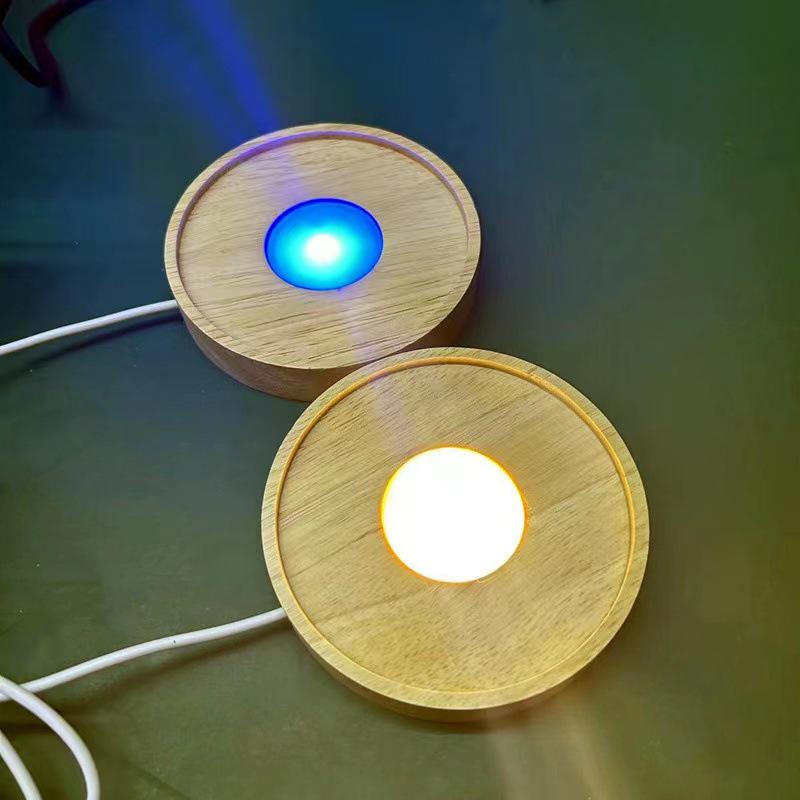 Round Crystal LED Night Light with Aromatherapy Wooden Base