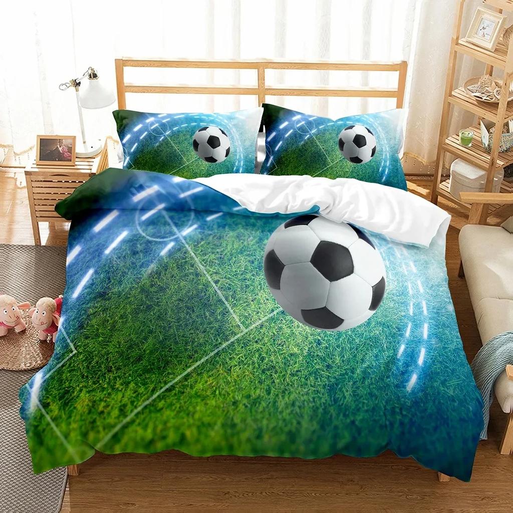 Soccer Sport Theme Comfortable Duvet Quilt Cover Pillowcase Bedding Set Children Bedroom Decoration Home Textile
