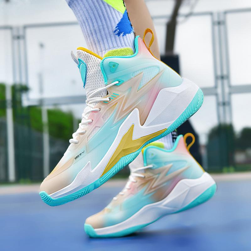 Men s Gradient Color High-Top Basketball Shoes Non-Slip Cushioned Training Sneakers 36