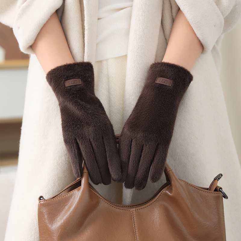 Temperament Women's Autumn/Winter Plush Gloves Warm and Cold proof with Velvet