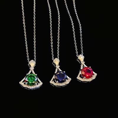 The Same Imitation Ruby Fan-shaped Skirt Necklace High-end Niche Versatile Exquisite Red Corundum Collarbone Chain