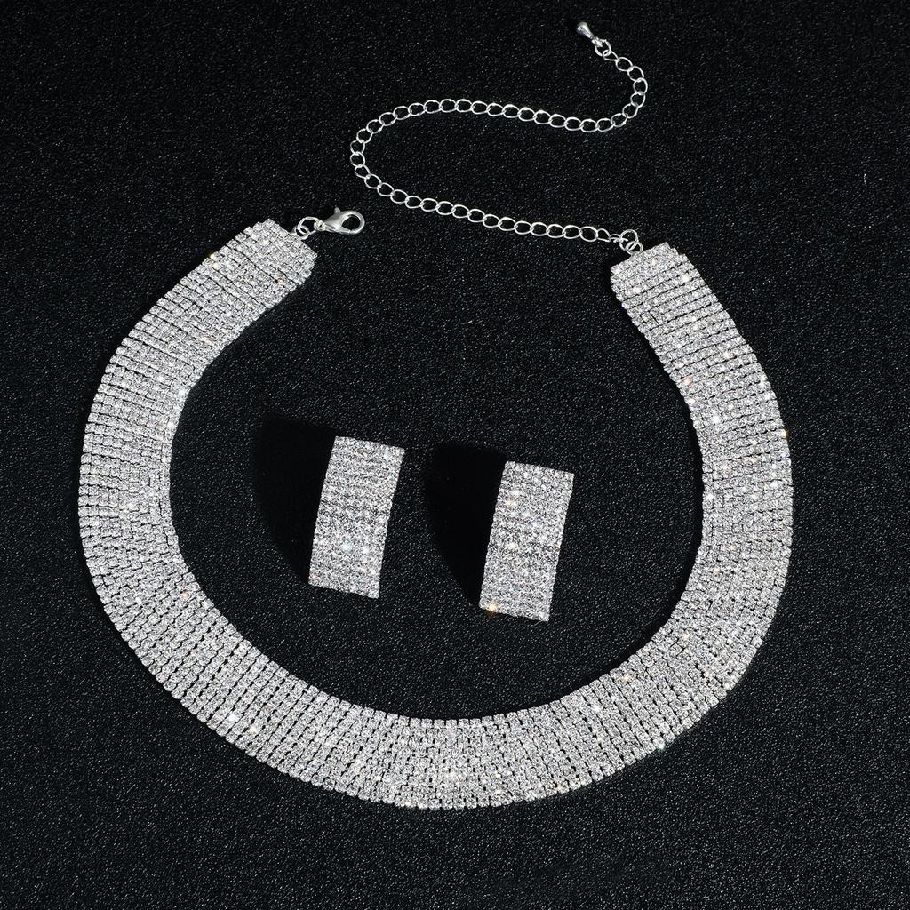 3pcs Women's Zircon Set Rhinestone Earrings Necklace New Wedding Party Luxury Fashion Accessories-4068