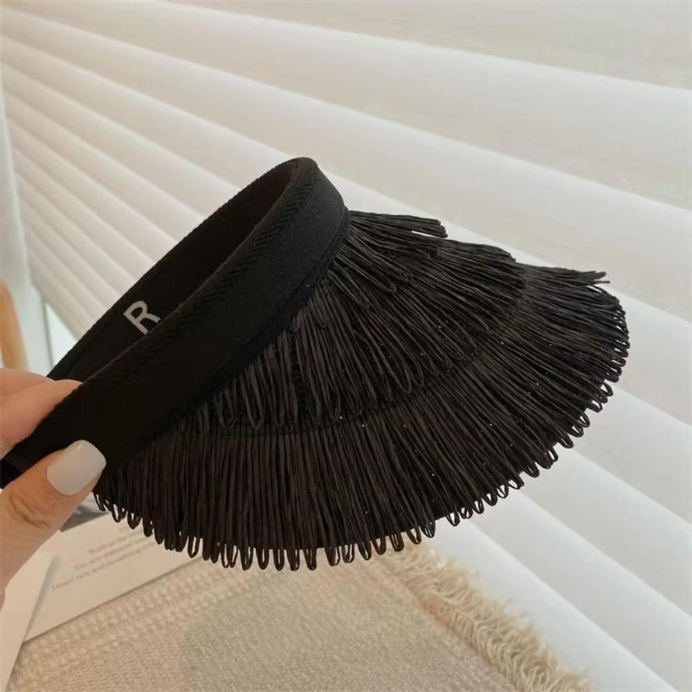 Fashion Tassel Design Straw Hats UV Protection Straw Braid Sunshade Cap Wide Brim Sun Hat Summer Outdoor Activities Use