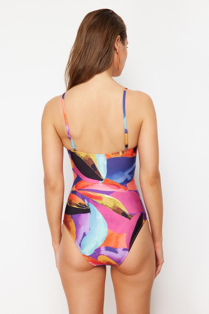 Women's New Season Swimsuit Floral Patterned Double Breasted Tied Normal Leg Swimsuit