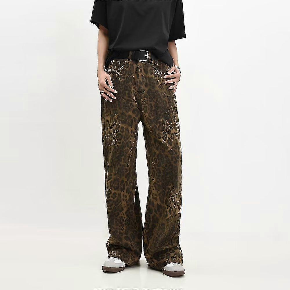 Leopard Jeans Women Denim Pants Female Oversize Wide Leg Trousers - PJ