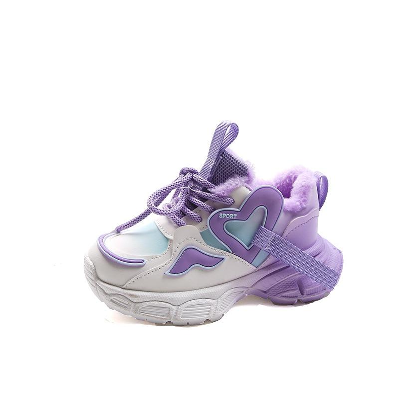 Girls Fleece Warm Comfortable Cotton Fashion Versatile Dad Shoes Single Shoes