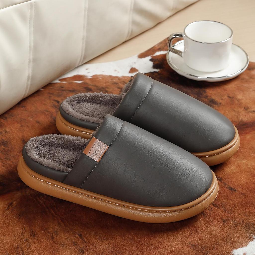 2025 New Unisex Cotton Slippers - Thick Bottom, Plush Lining, Non-slip, Waterproof for Indoor Autumn/Winter Wear