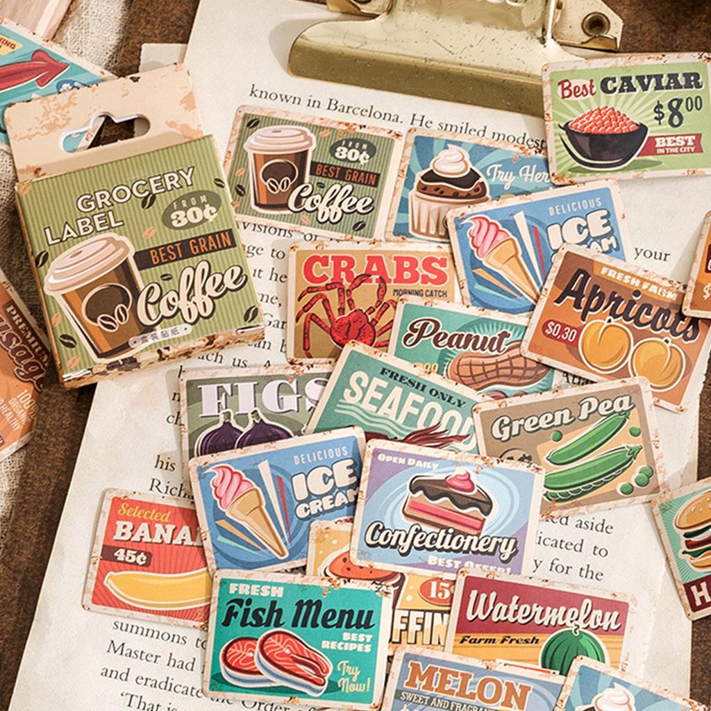 45 Sheets Scrapbook Stickers Grocery Food Label Self Adhesive DIY Planner Stickers for Handbook