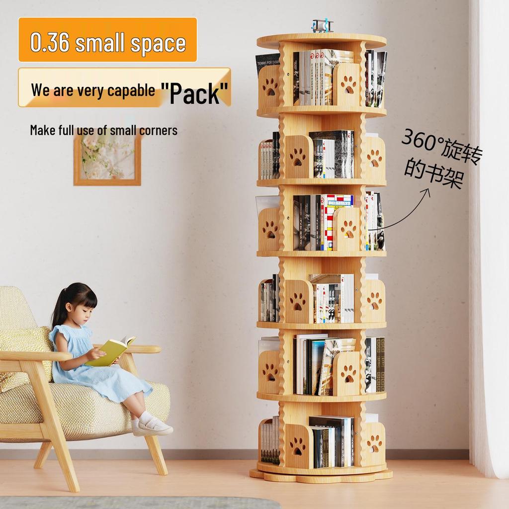 Solid Wood Rotating Bookshelf: Children's Picture Book and Toy Storage Rack