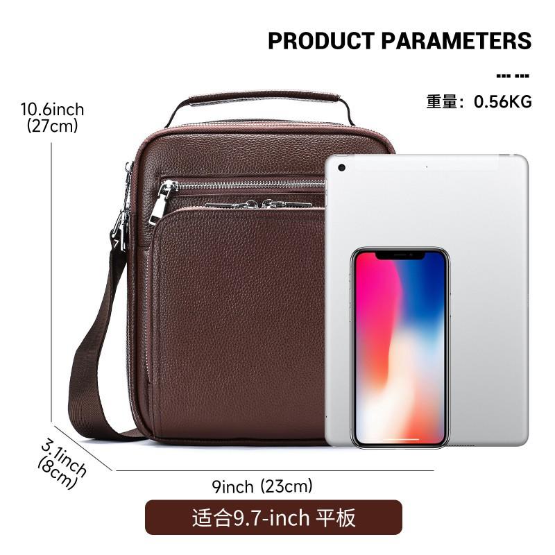 High End Men's Crossbody Bag Made Of Genuine Leather Large Capacity Vertical Style Commuting Head Cover Layer Cowhide Simple Single Shoulder Trendy