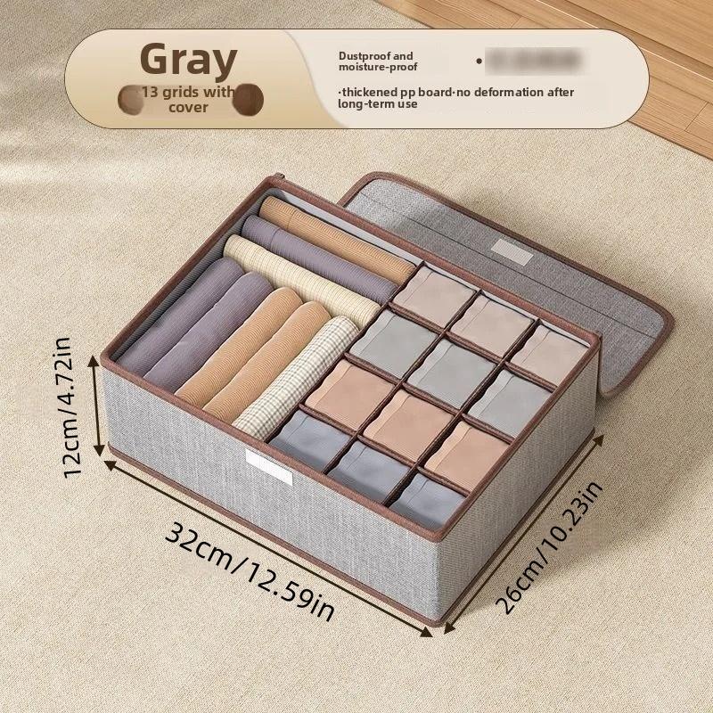 1pc Multifunctional Household Large-capacity Grid Storage Box with Lid, Three-in-one Drawer Underwear and Underwear Storage Box
