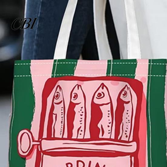 Durable Fabric School Bag Striped Canvas Tote, Sardine Can Pattern, Reusable Shopping Bag, Foldable Versatile Everyday Handbag Tote for Women Men Gym
