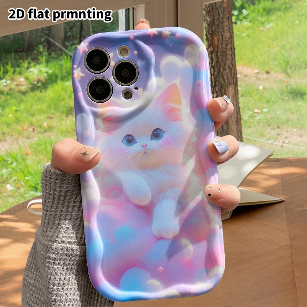 Phone Case: 2D Flat, Fits iPhone 12, 13, 14, 15, 16, 17, 18 Pro, Phone Decoration, White Long-haired Kitten, Perfect Christmas and Halloween Gift