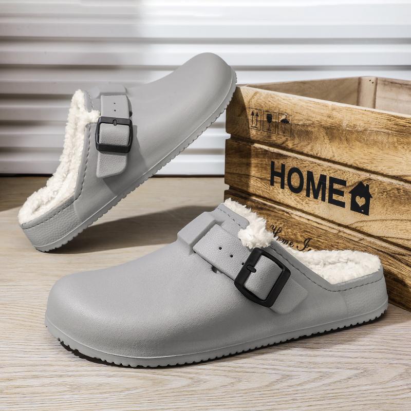 Fashion Winter Men Slippers Keep Warm Men Cotton Shoes with Fur Couple Home Slides Waterproof Flat Casual Shoes Indoor Outdoor Slippers