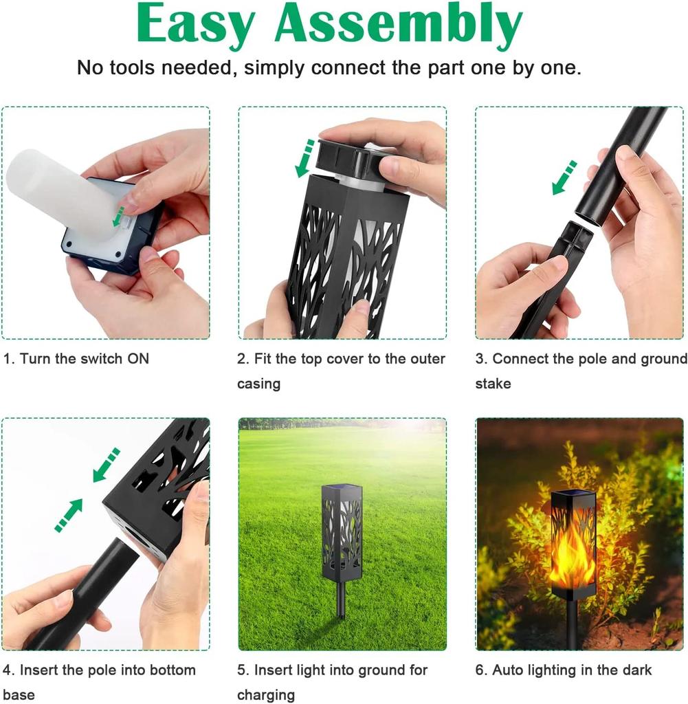 Solar Lights Outdoor Flickering Flame Solar Pathway Lights Solar Powered Decorative Garden Lights Waterproof Christmas Lights Outdoor Landscape