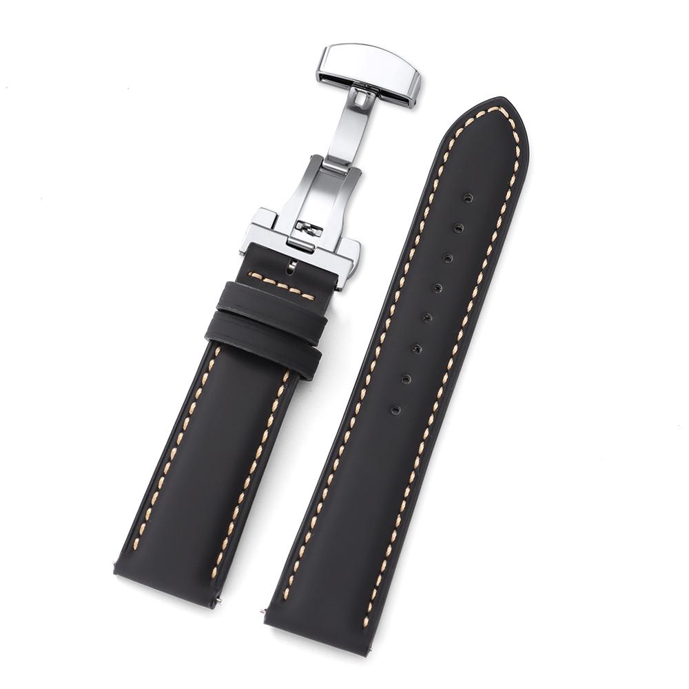 18mm 20mm 22mm Genuine Calfskin Leather Watchband Business for Omega Watch Band for Seiko Butterfly Buckle Stitching Brown Strap