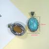 Geometric Shell Pendant With Synthetic Turquoise And Natural Purple Crystal For Fashion Jewelry