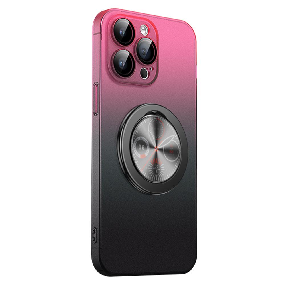 

For iPhone 15 Pro Case Dial Kickstand Gradient Color Hard PC Phone Case Pink+Black