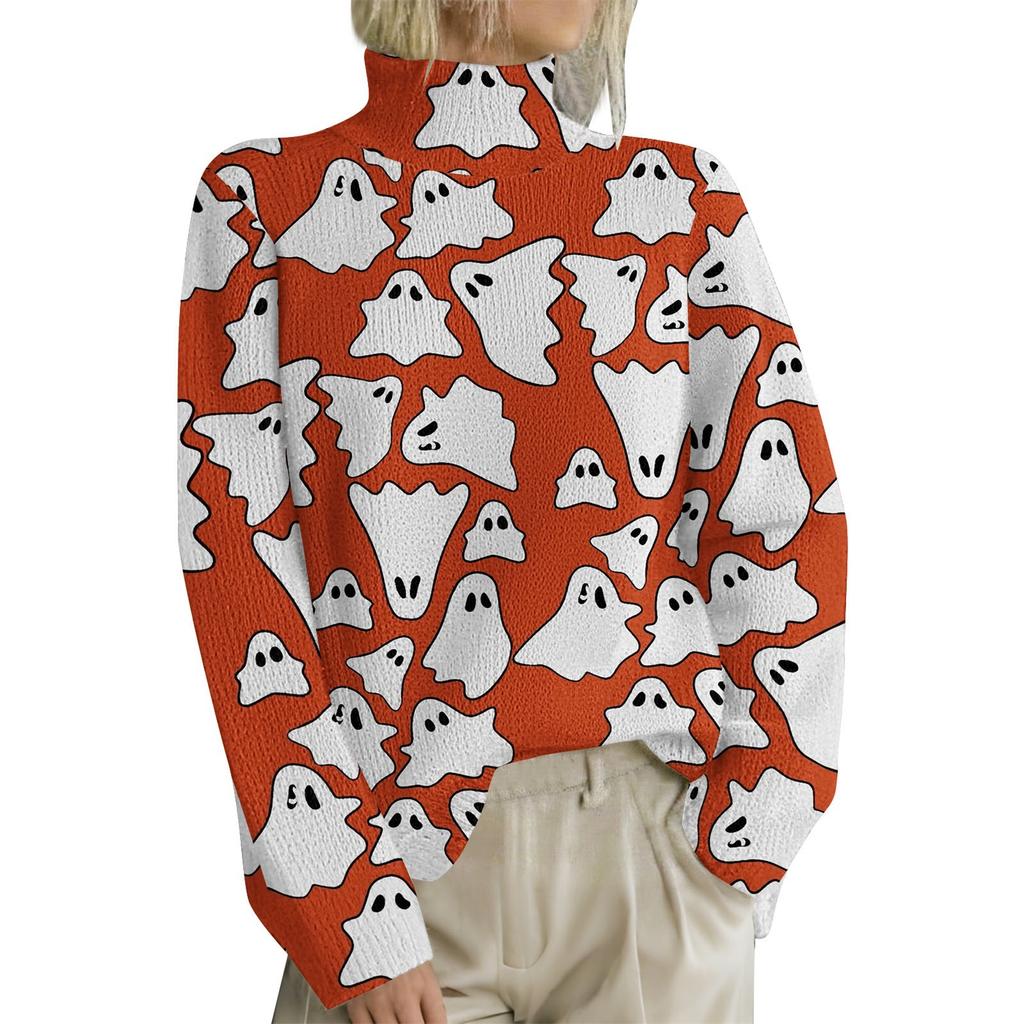 HJX-GL1 Turtleneck Pullover Long Sleeve Halloween Devil 3D Printed Sweater New Loose Autumn and Winter