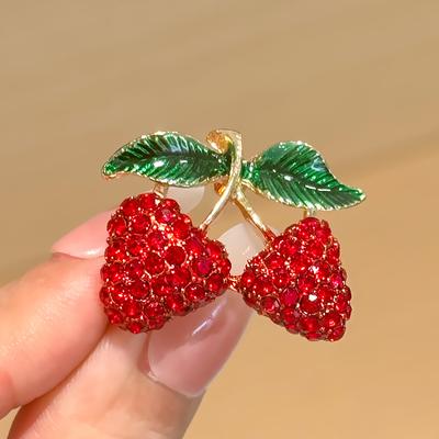 Brož jahoda s diamanty, Dámská brož vysoké kvality, Špendlík proti světlu, Doplňky vysoké kvality, Oděvní doplňky