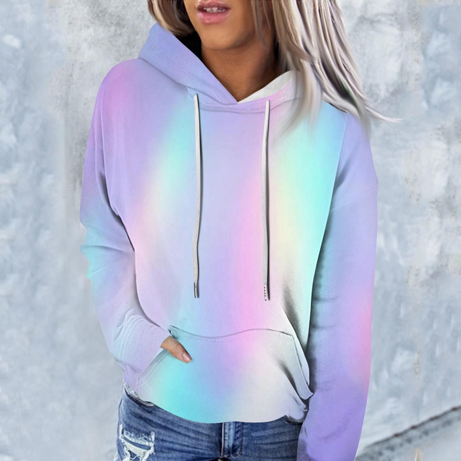 

Ladies Fashion Casual Long Sleeve Tie-dye Printed Hoodie L