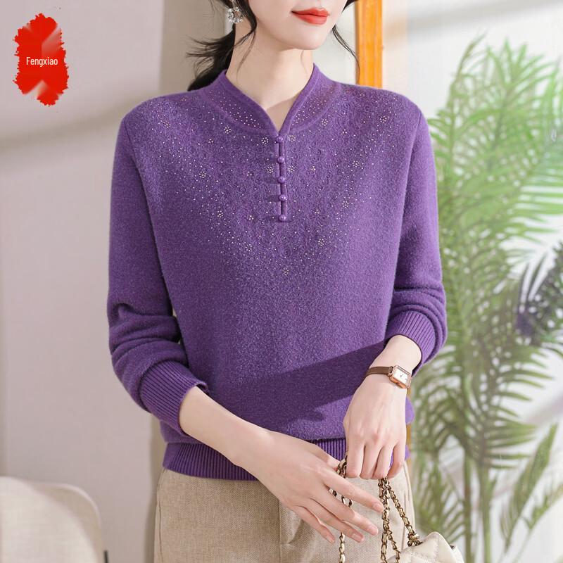Women s V-Neck Knitted Sweater for Middle-Aged XL