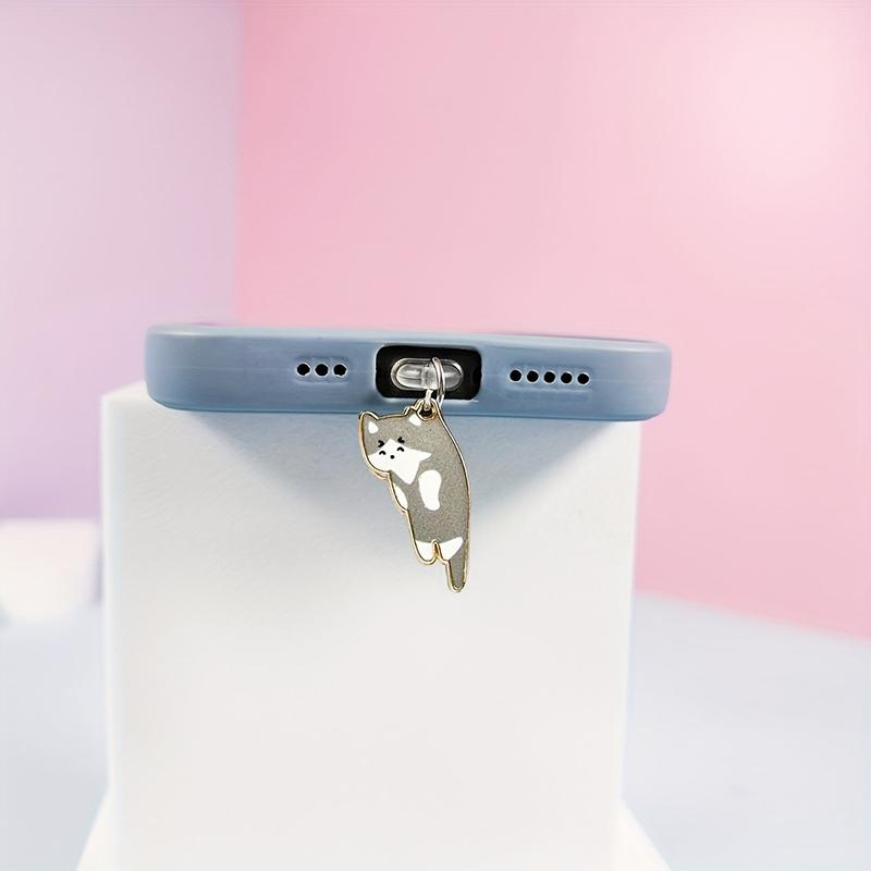 

Cute Alloy Dripping Kitten Mobile Phone Type-C Dust Plug Pendant Keychain Charm Diy Couple A3