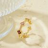 New Light Luxury Temperament Small Flowers Open Ring Atmosphere Sense Of Colour Zirconia Four-Leaf Flower Ring Four-Leaf Clover Ring