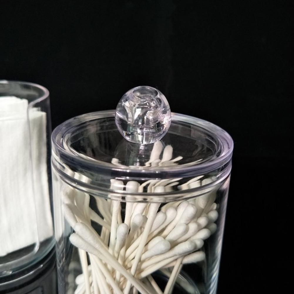 1Pc Acrylic Comestic Plastic Round Box Cotton Pad Swabs Makeup Storage Case