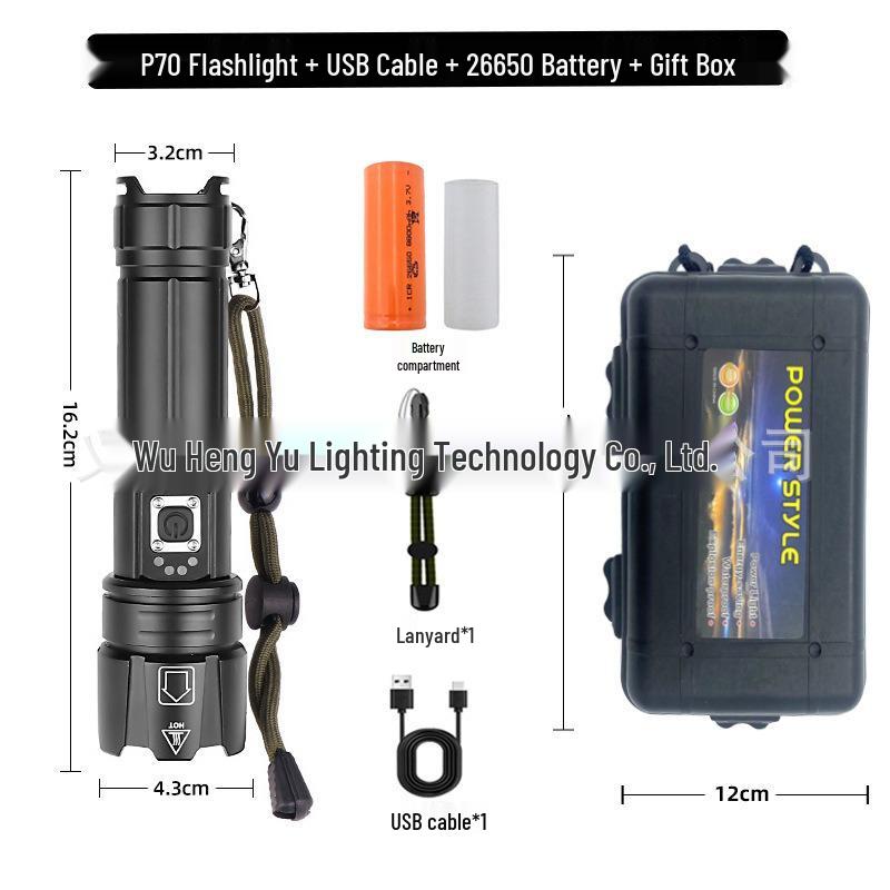XHP70 High-Brightness LED Flashlight - Aluminum Alloy, Telescopic Zoom, Electric Display, Waterproof, Multifunctional Outdoor Handheld Light