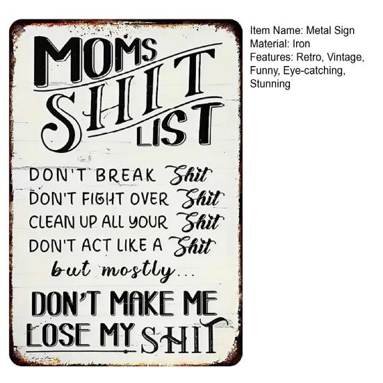 Retro Metal Sign Funny Moms Shit List/Chicken Butt/Welcome To Mimi's Place Poster Sign Vintage Farmhouse Wall Decor for Garden Yard Bar Porch Home