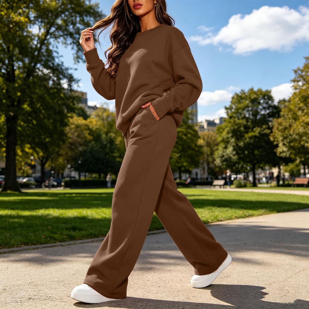 Women's Round Neck Sweatshirt and Pants Casual Two Piece Outfit for Everyday Wear