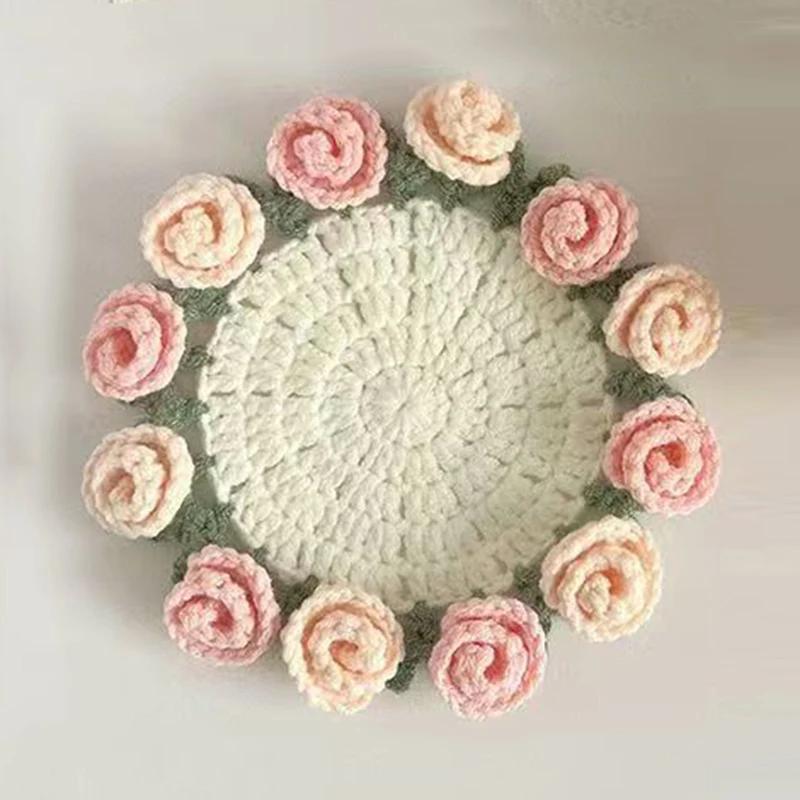 Crochet Coaster Rose Flower Coaster Crochet Flower Placemat Rose Bouquet Cup Pad Coffee Mug Cup Mat Mother's Day Gift