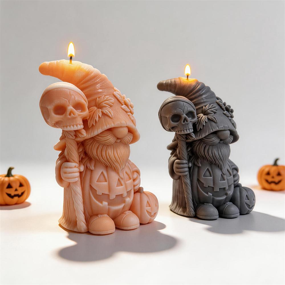 Happy Halloween Gnome Silicone Mold Pumpkin Gnomes Soy Wax Candle Mold Resin Skeleton Plaster Mould for Haunted House Prop Decor