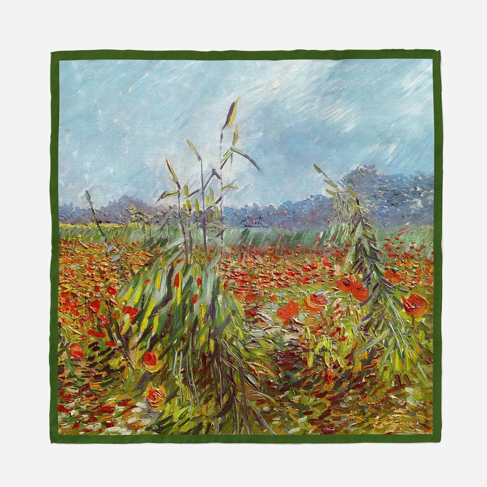 Silk Scarf Women Green Ears Of Wheat Square Scarves Wraps Bandana Small Hijab Foulards Lady Tie Headband Neckerchief 53CM