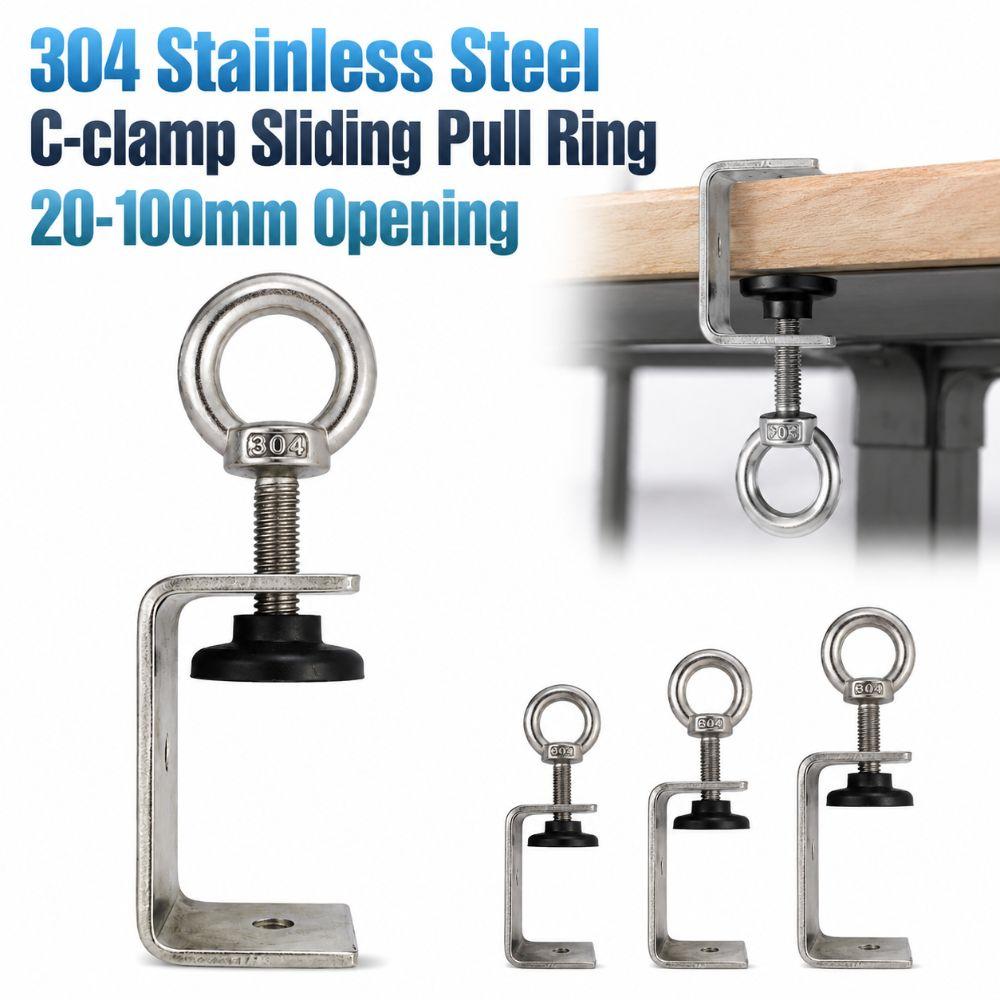 1pc 304 Stainless Steel Square Clamp Pull Ring Fixed Holder Clip C-clamp Hardware Fasteners