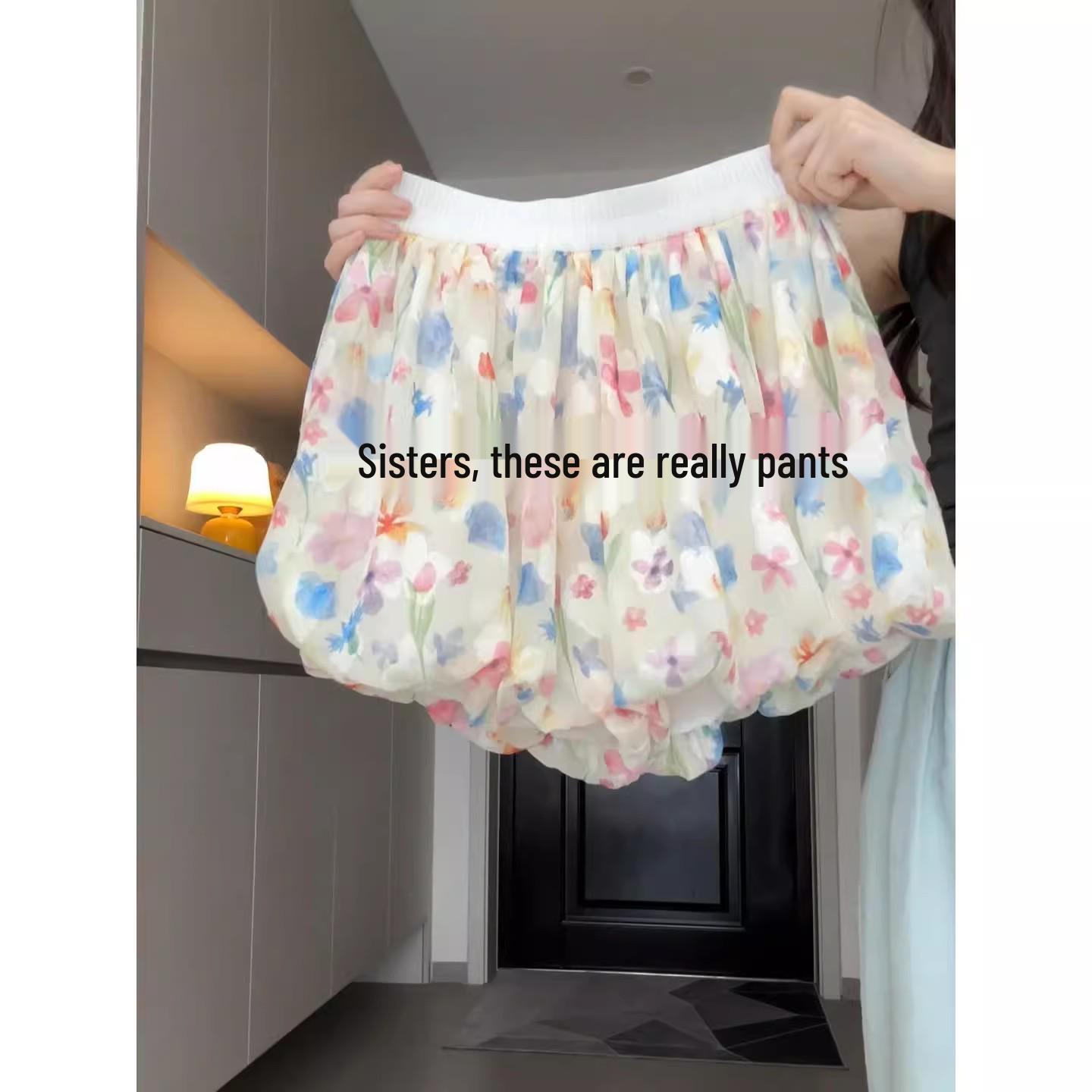 2026 Spring/Summer Women s High-Waisted Floral Wide-Leg A-Line Skirt Shorts Triple XL цветочный
