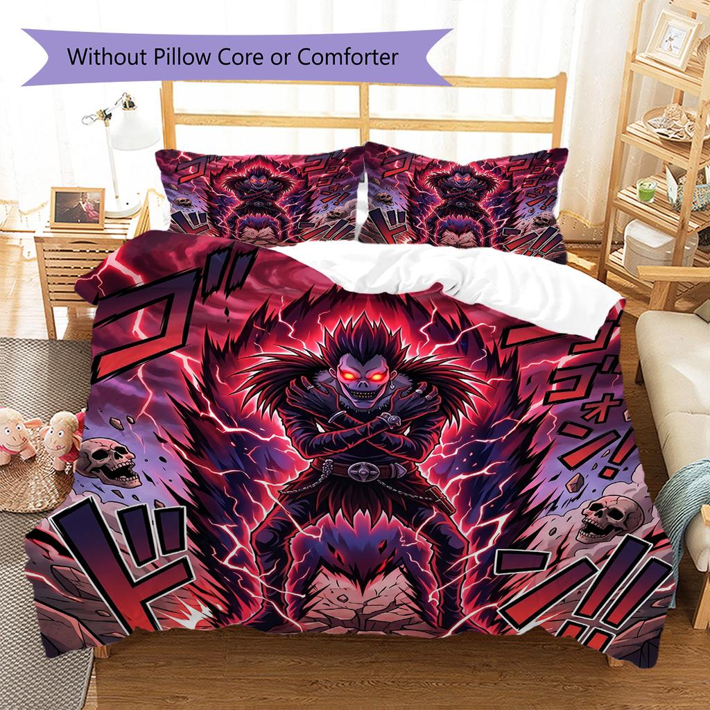 Death Note Pattern Bedding Quilt Set Quilt Cover Pillowcase Home Decoration Birthday Gift (1 * duvet cover + 2 * pillowcase, without core)